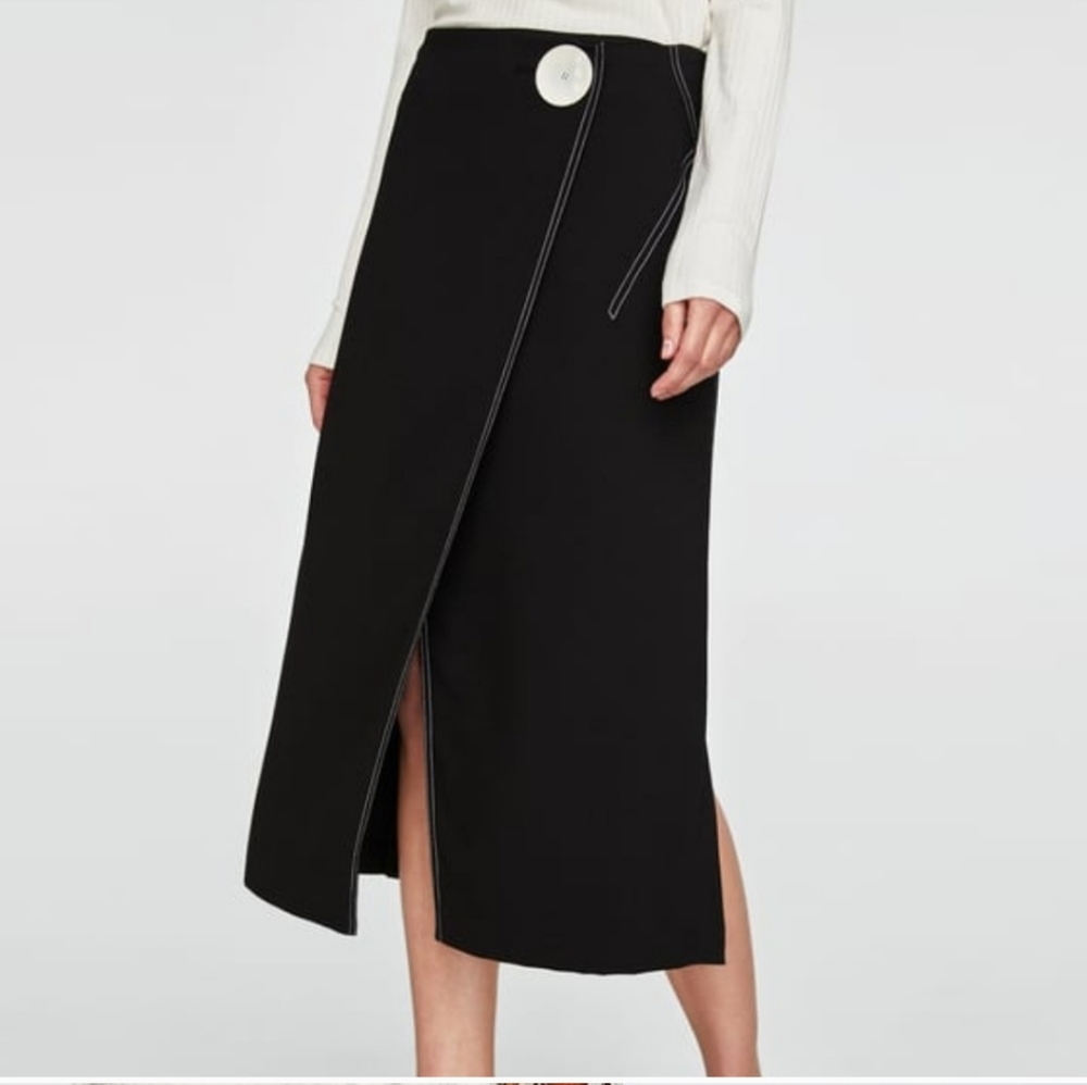 Zara Black Wrap Top Stitched Skirt XS - Picture 3 of 10